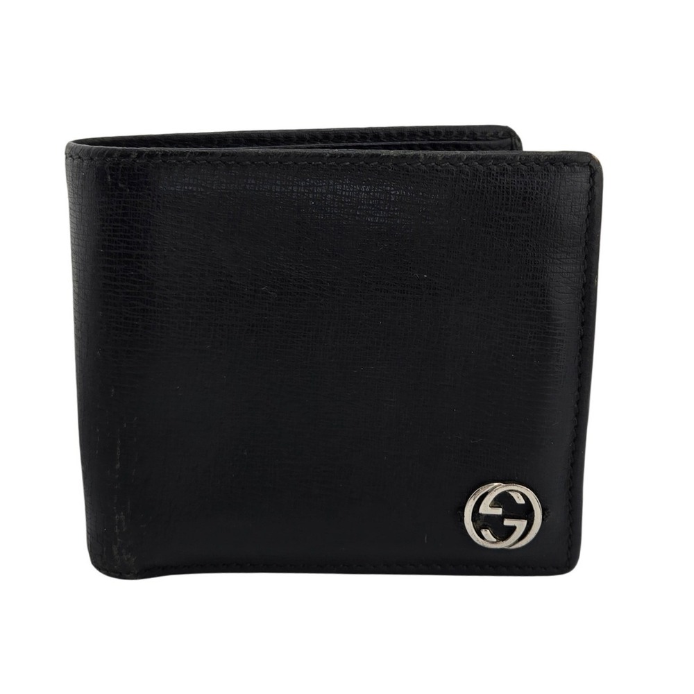 Gucci Mens Black Leather Interlocking G Logo Bifold Wallet 256336